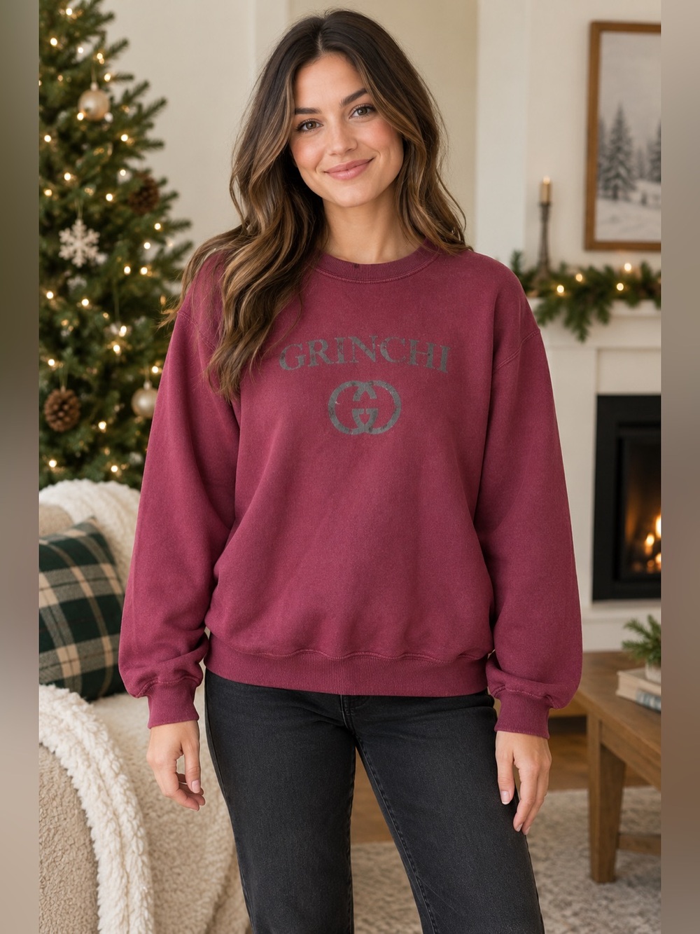Gildan Grinchi Designer Parody Christmas Sweatshirt Burgundy Large